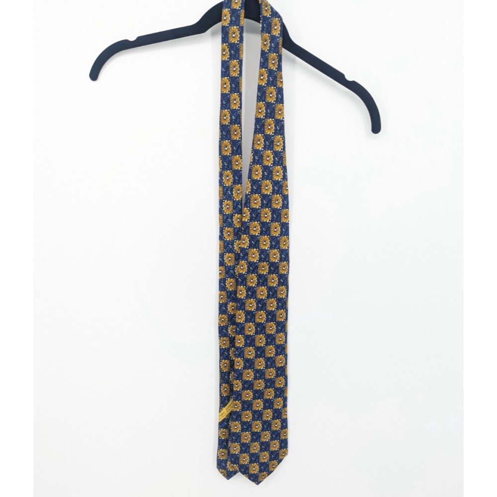 Ermenegildo Zegna Silk Necktie Mens Blue Yellow Designer Office Business Career